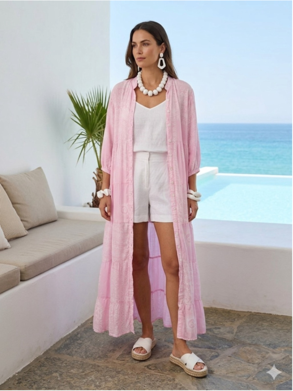 Dragonfly Ibiza Pink Cotton Om Mandala Tiered Maxi Dress Duster Cardigan OS